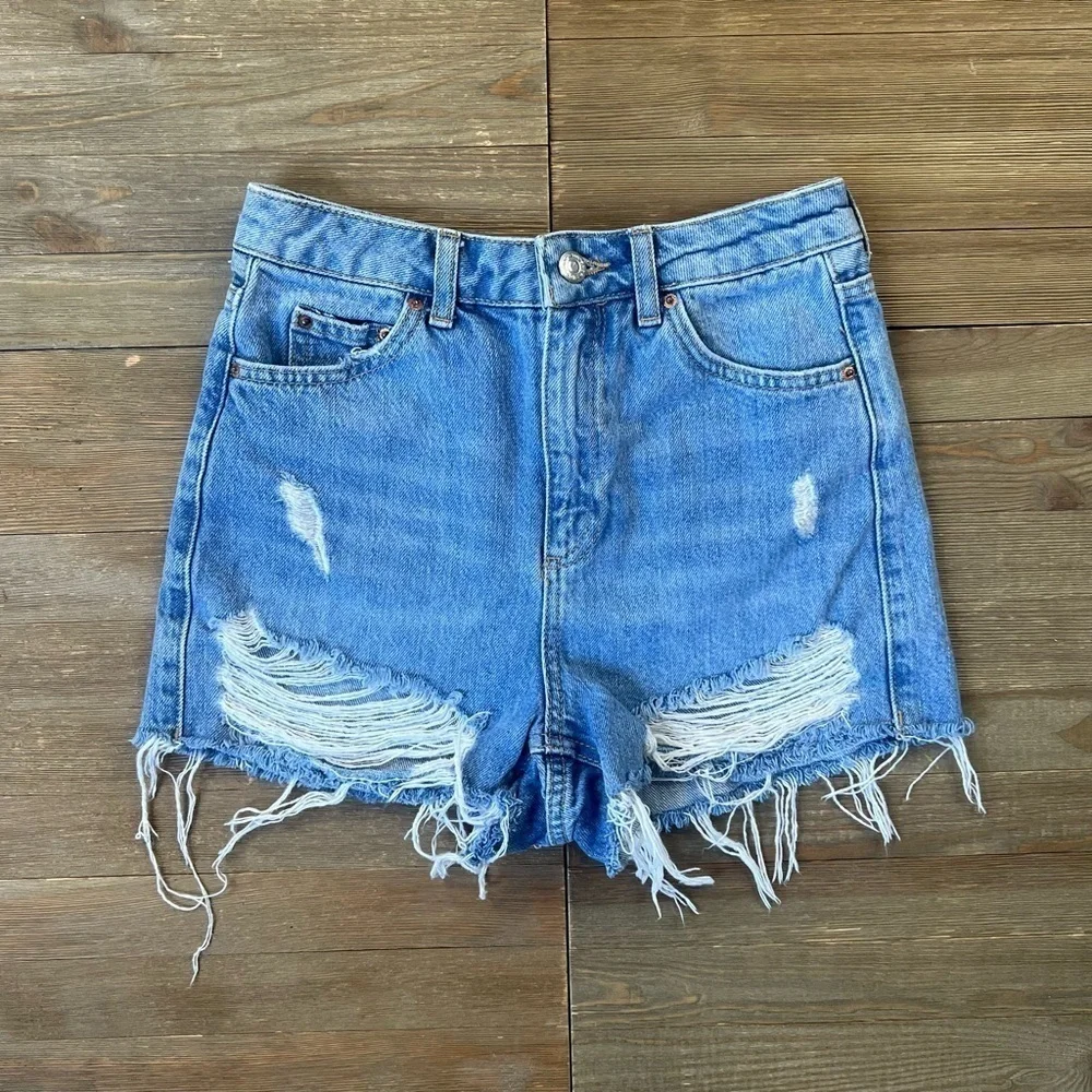 Topshop Ripped Denim Mom Shorts